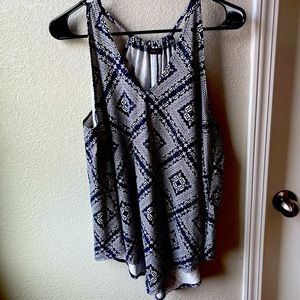 Navy and white Aztec print A-line tank top